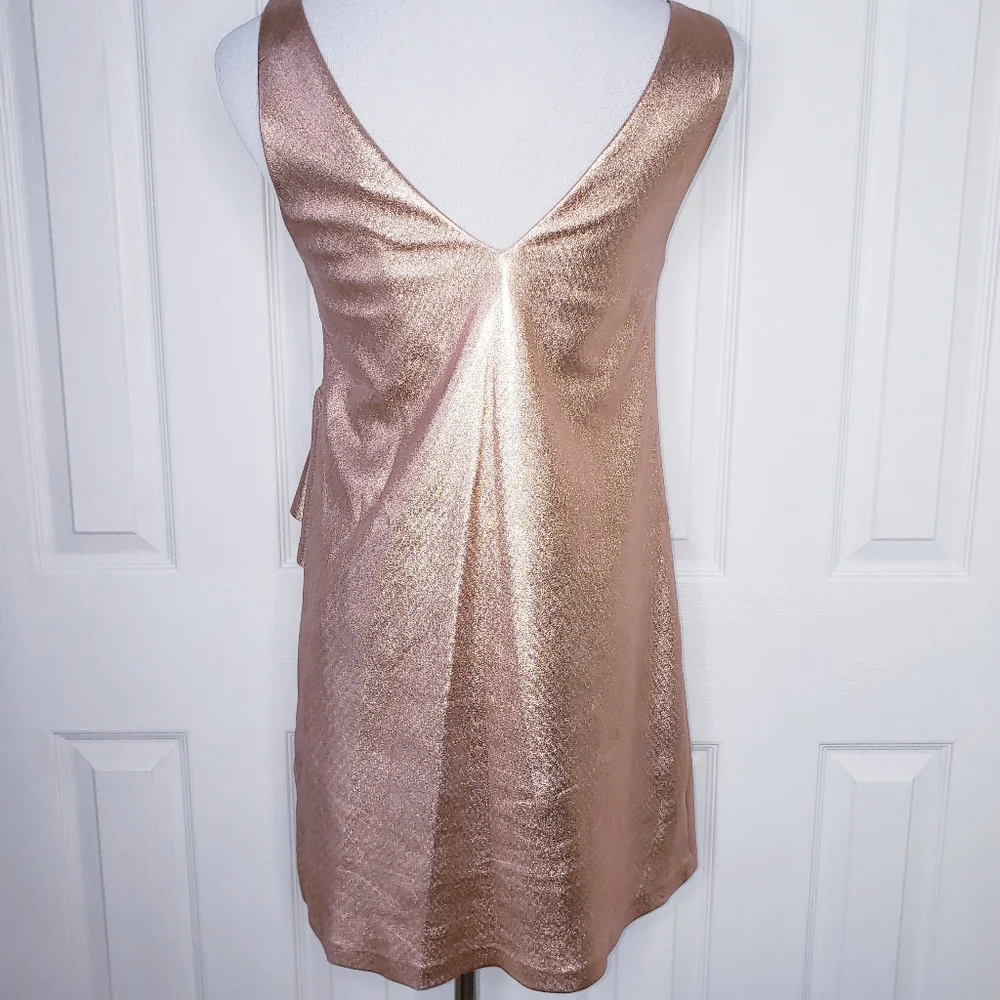 Zara Trafaluc Collection Ruffle Mini Dress Size Small ROSE GOLD Color - Picture 7 of 11